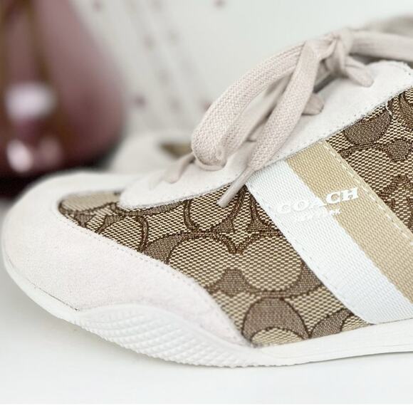 Coach NWB Kelson Kelson Outline Signature Suede Sneakers Khaki Chalk Size 8M - Picture 3 of 16